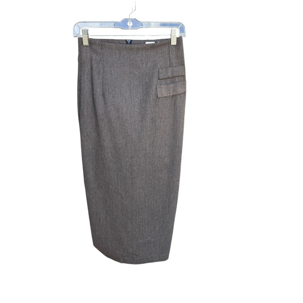 Paul Et Duffier Vintage Pencil Skirt Wear Herringbone Brown Fitted Lined Size 4